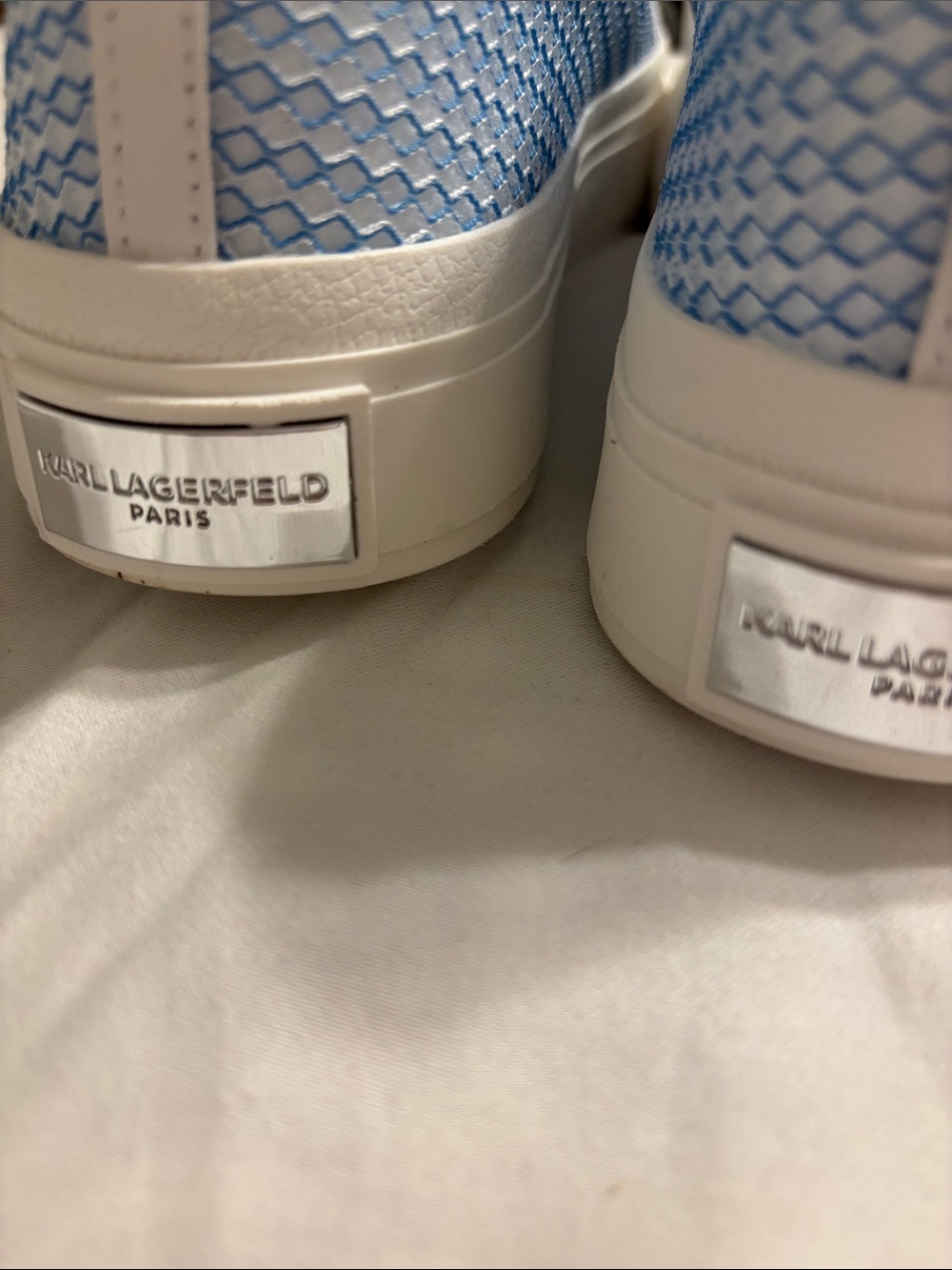 Karl Lagerfeld White and Light Blue Knit Lace-Up Sneakers for Women - Picture 6 of 7